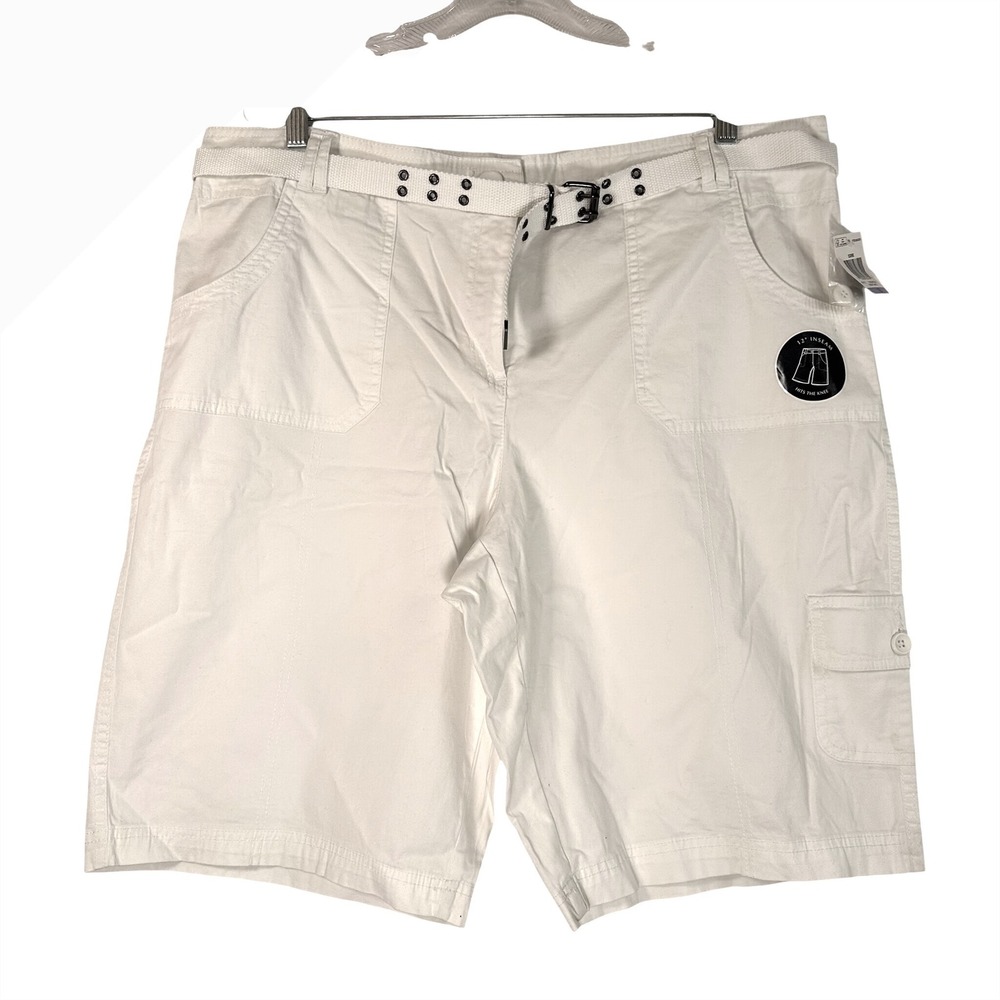 Karen Scott Womens White Cargo Shorts with Belt Size 18 NWT